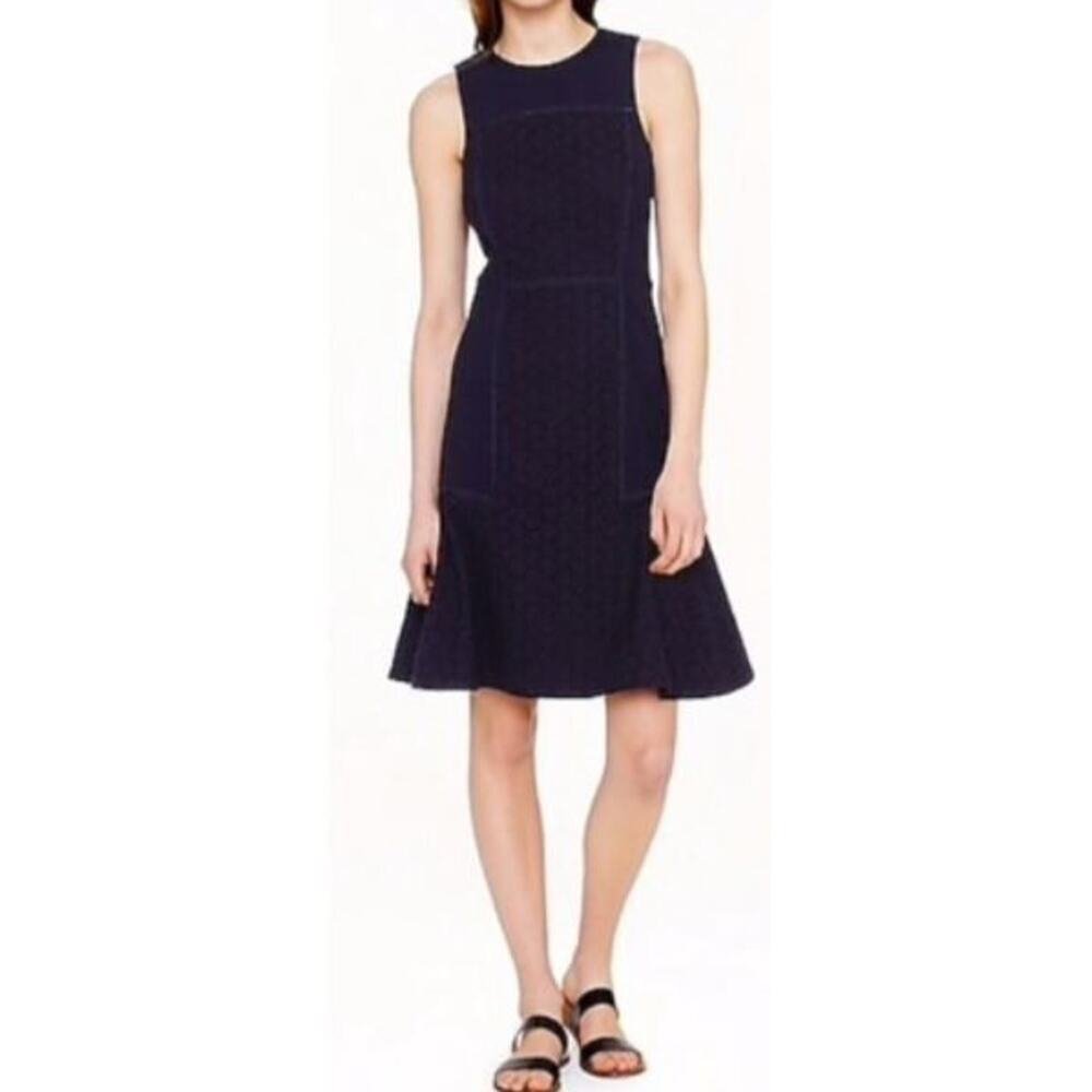 J.Crew Collection Size 0 Black Eyelet Ponte Fit Flare Dress - Picture 4 of 12